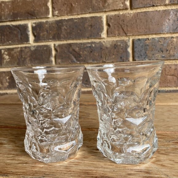 2 Fostoria Old English No. 1460 Tumblers Rocks Glasses Honeycomb and Stars 1906 - Picture 1 of 8